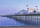 A painting of Brighton Pier, Sussex at dusk by Margaret Heath.